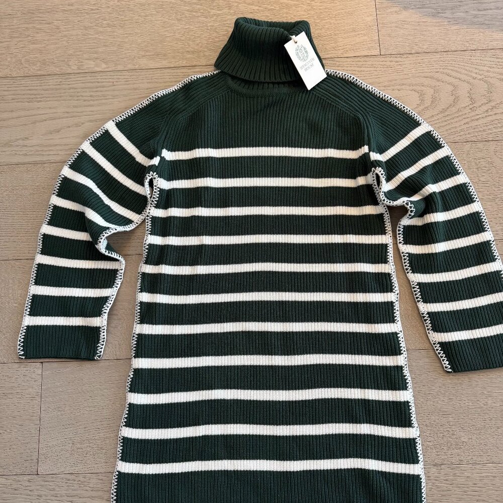 Tuckernuck Pine Green & White Striped Emsley Mini Sweater Dress